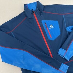 Salomon XL Advanced Skin Shield SoftShell Full-Zip Running Jacket BLUE/RED EUC‎